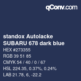 Código de color: standox Autolacke - SUBARU 678 dark blue | qconv.com