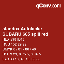 Código de color: standox Autolacke - SUBARU 685 spill red | qconv.com