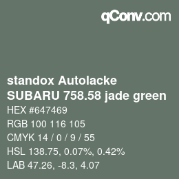 Color code: standox Autolacke - SUBARU 758.58 jade green | qconv.com