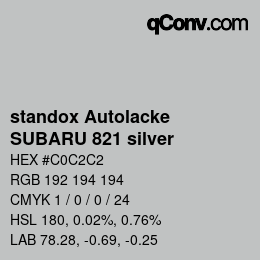 Código de color: standox Autolacke - SUBARU 821 silver | qconv.com