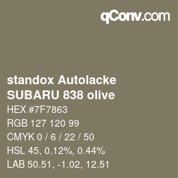 Farbcode: standox Autolacke - SUBARU 838 olive | qconv.com