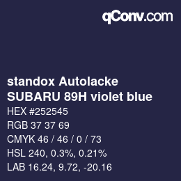 Color code: standox Autolacke - SUBARU 89H violet blue | qconv.com