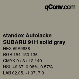 Color code: standox Autolacke - SUBARU 91H solid gray | qconv.com