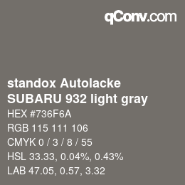 Farbcode: standox Autolacke - SUBARU 932 light gray | qconv.com