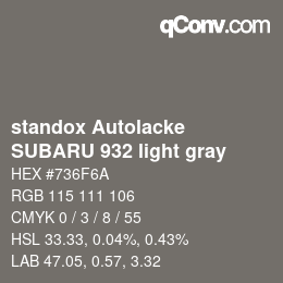 Color code: standox Autolacke - SUBARU 932 light gray | qconv.com