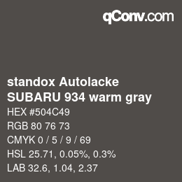 Color code: standox Autolacke - SUBARU 934 warm gray | qconv.com