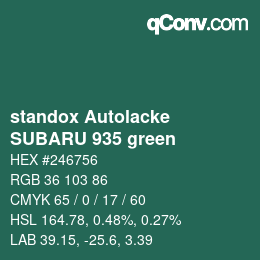 カラーコード: standox Autolacke - SUBARU 935 green | qconv.com