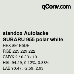 Color code: standox Autolacke - SUBARU 955 polar white | qconv.com