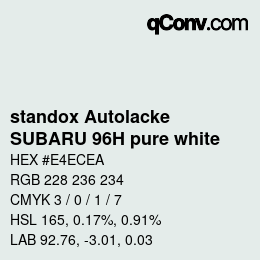 Color code: standox Autolacke - SUBARU 96H pure white | qconv.com