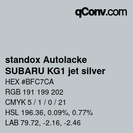 Code couleur: standox Autolacke - SUBARU KG1 jet silver | qconv.com