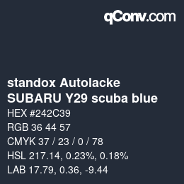 Code couleur: standox Autolacke - SUBARU Y29 scuba blue | qconv.com