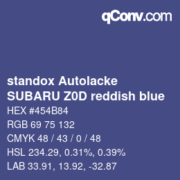 Color code: standox Autolacke - SUBARU Z0D reddish blue | qconv.com