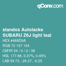 Color code: standox Autolacke - SUBARU Z6J light teal | qconv.com