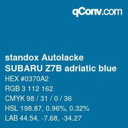 Code couleur: standox Autolacke - SUBARU Z7B adriatic blue | qconv.com