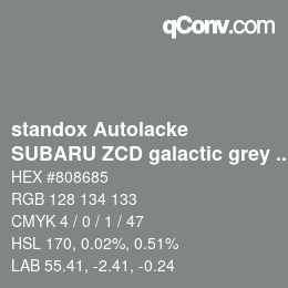 Color code: standox Autolacke - SUBARU ZCD galactic grey OEM 2006 | qconv.com