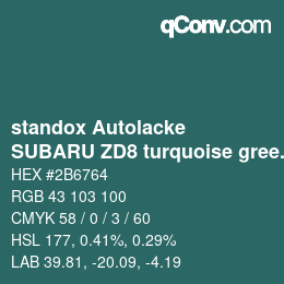 Color code: standox Autolacke - SUBARU ZD8 turquoise green | qconv.com
