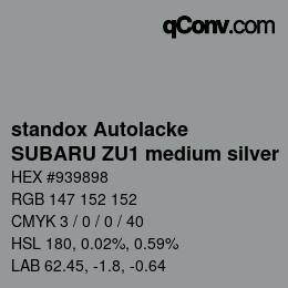 Color code: standox Autolacke - SUBARU ZU1 medium silver | qconv.com