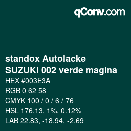 Color code: standox Autolacke - SUZUKI 002 verde magina | qconv.com