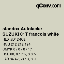 Código de color: standox Autolacke - SUZUKI 01T francois white | qconv.com
