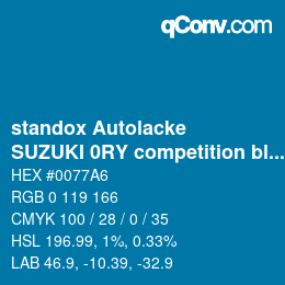 Color code: standox Autolacke - SUZUKI 0RY competition blue | qconv.com