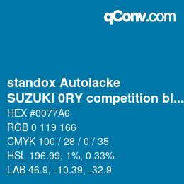 Code couleur: standox Autolacke - SUZUKI 0RY competition blue | qconv.com