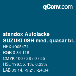 Farbcode: standox Autolacke - SUZUKI 0SH med. quasar blue | qconv.com