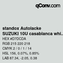 Farbcode: standox Autolacke - SUZUKI 10U casablanca white | qconv.com