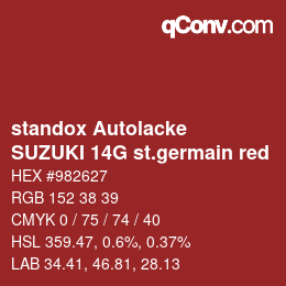 Color code: standox Autolacke - SUZUKI 14G st.germain red | qconv.com