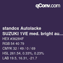 Farbcode: standox Autolacke - SUZUKI 1VE med. bright aubergine | qconv.com