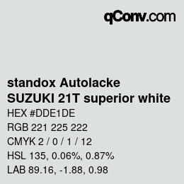 Color code: standox Autolacke - SUZUKI 21T superior white | qconv.com