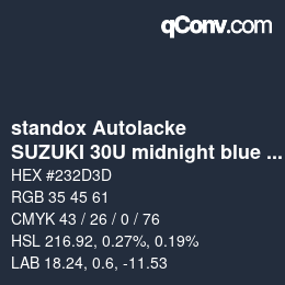 Color code: standox Autolacke - SUZUKI 30U midnight blue OEM 2005 | qconv.com