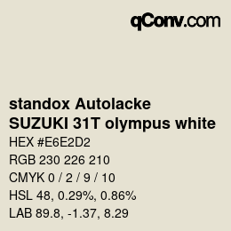 Farbcode: standox Autolacke - SUZUKI 31T olympus white | qconv.com