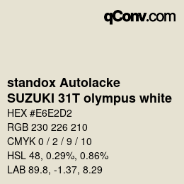Code couleur: standox Autolacke - SUZUKI 31T olympus white | qconv.com
