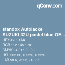 Color code: standox Autolacke - SUZUKI 32U pastel blue OEM 2005 | qconv.com