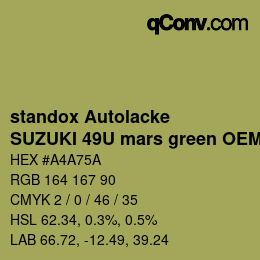 Código de color: standox Autolacke - SUZUKI 49U mars green OEM 2005 | qconv.com