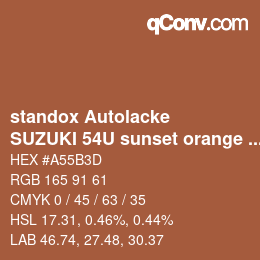 カラーコード: standox Autolacke - SUZUKI 54U sunset orange OEM 2005 | qconv.com