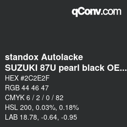 Color code: standox Autolacke - SUZUKI 87U pearl black OEM 2005 | qconv.com