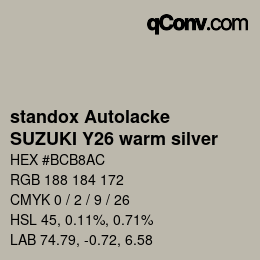 Code couleur: standox Autolacke - SUZUKI Y26 warm silver | qconv.com