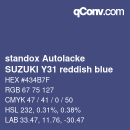 Color code: standox Autolacke - SUZUKI Y31 reddish blue | qconv.com