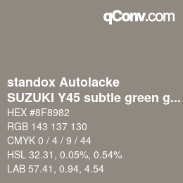 Farbcode: standox Autolacke - SUZUKI Y45 subtle green grey | qconv.com