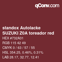 Color code: standox Autolacke - SUZUKI Z0A toreador red | qconv.com