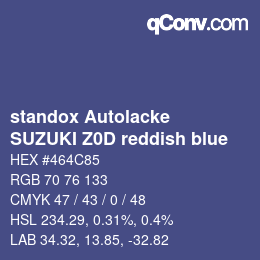 Código de color: standox Autolacke - SUZUKI Z0D reddish blue | qconv.com