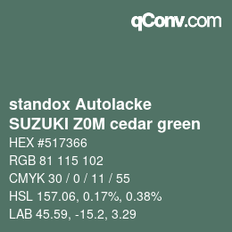 Code couleur: standox Autolacke - SUZUKI Z0M cedar green | qconv.com