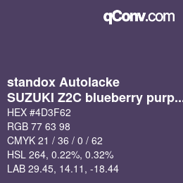Farbcode: standox Autolacke - SUZUKI Z2C blueberry purple | qconv.com