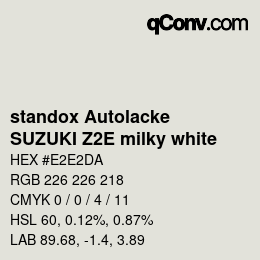 Código de color: standox Autolacke - SUZUKI Z2E milky white | qconv.com