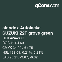 Code couleur: standox Autolacke - SUZUKI Z2T grove green | qconv.com