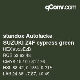 Color code: standox Autolacke - SUZUKI Z4F cypress green | qconv.com