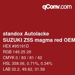 Code couleur: standox Autolacke - SUZUKI Z5S magma red OEM 2006 | qconv.com