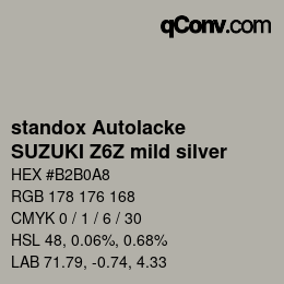 Code couleur: standox Autolacke - SUZUKI Z6Z mild silver | qconv.com
