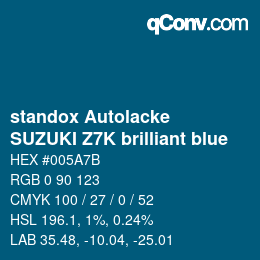 Farbcode: standox Autolacke - SUZUKI Z7K brilliant blue | qconv.com